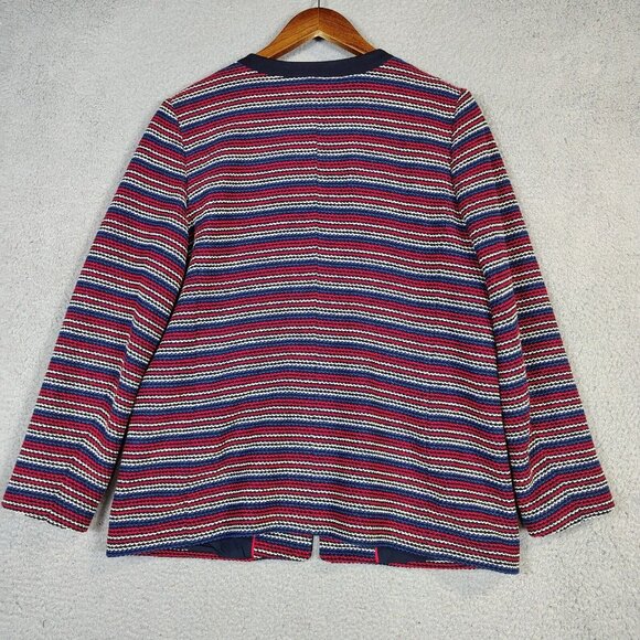 Talbots Blazer Womens Large Navy Red Striped Woven Tweed Stretch Business Casual - Picture 2 of 14